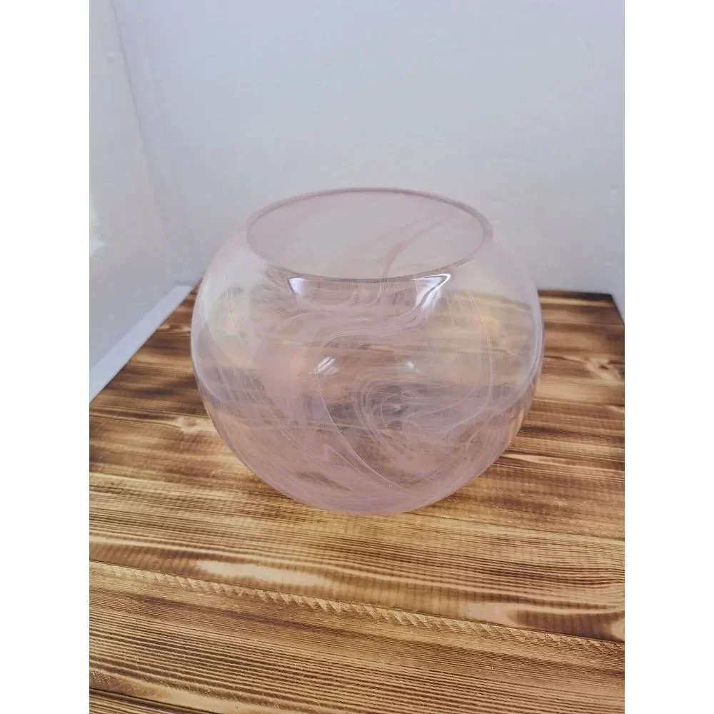 Round  Pink Swirl Art Vase Glass Planter Terrarium Fish Bowl Container 5.5